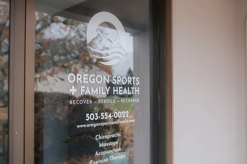 Oregon sports + family health new logo on their front door